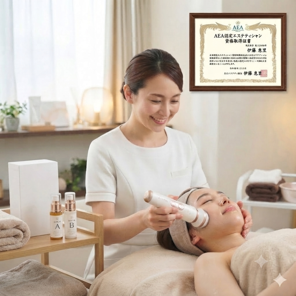 Dr.THERA DUOの商品画像とパッケージ画像。女性エステティシャン伊藤恵里実機使用中。