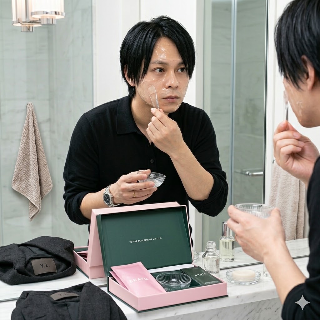 30代旦那のEKATO.プレシャスジェルパック使用風景