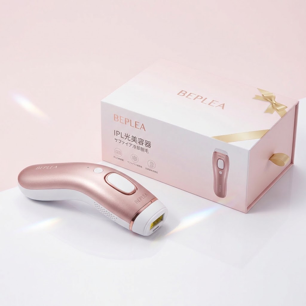 BEPLEA（ビープレア）家庭用光美容脱毛器の本体と外箱パッケージの自腹購入レビュー画像。