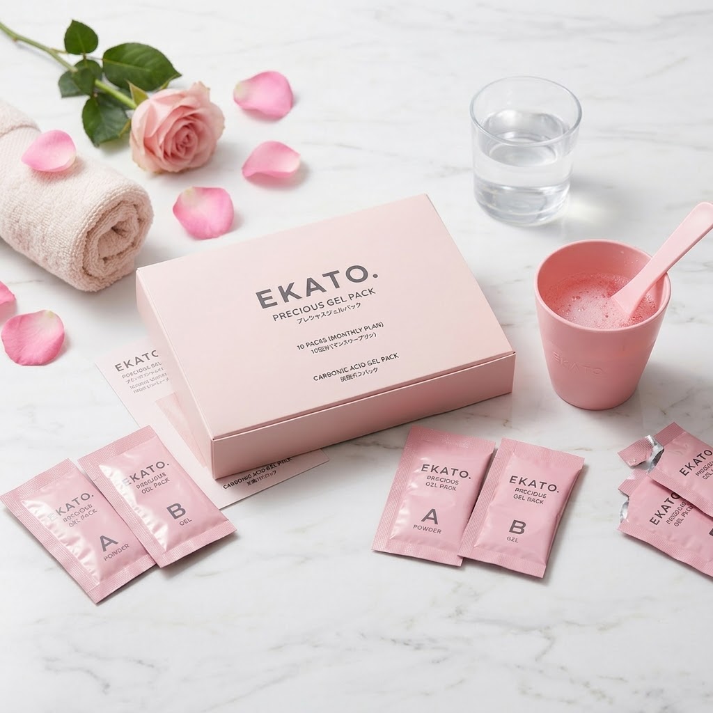 AEA認定エステティシャン伊藤恵里が自腹購入したEKATO.プレシャスジェルパックの商品とパッケージの実物画像。