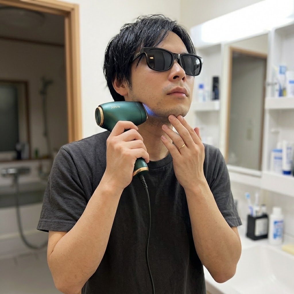 JOVS Dora Scroll 男性のヒゲお手入れ・密着照射の実際の様子