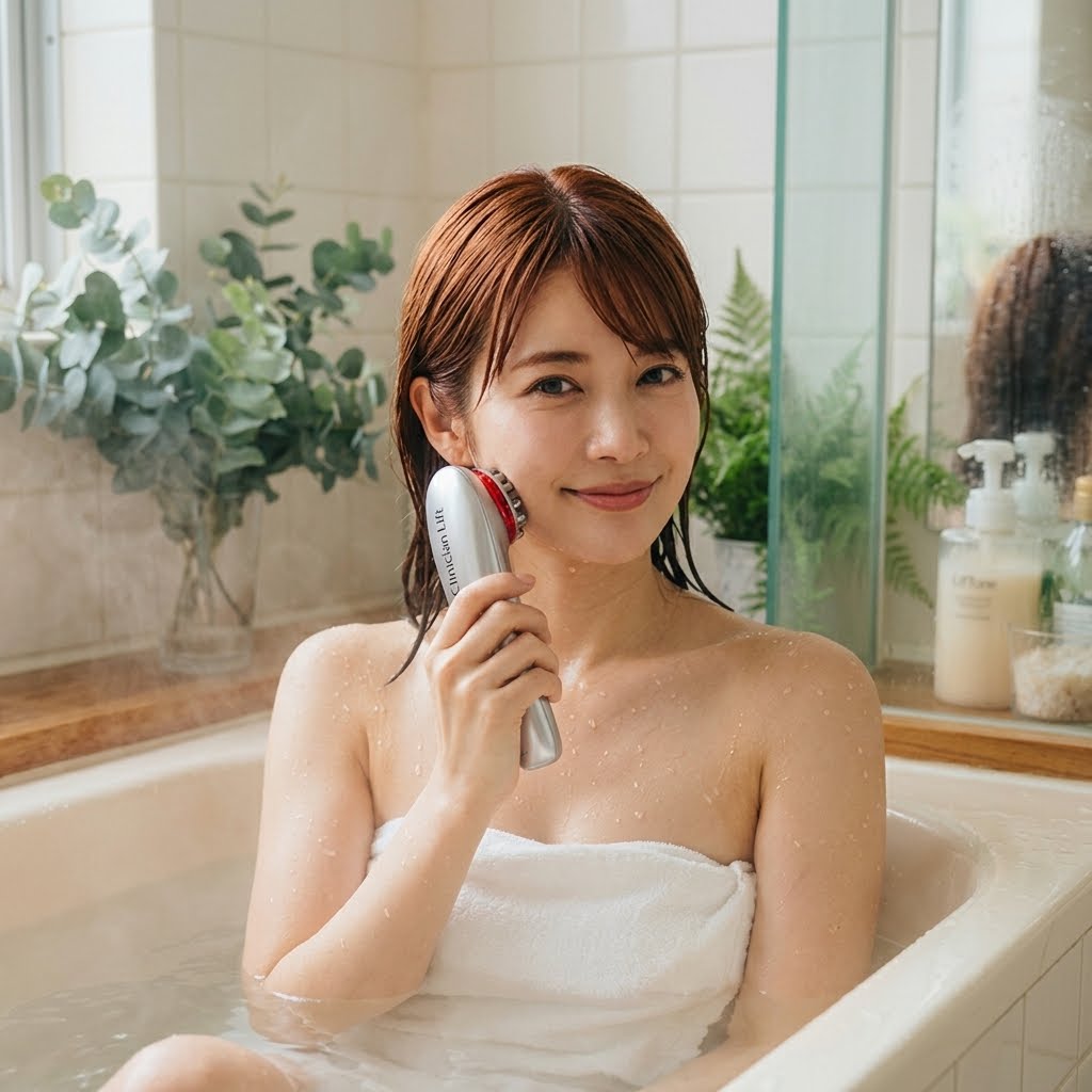 LifToneを使ったお風呂でのスカルプケア実践の様子
