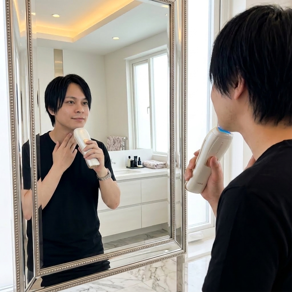 30代旦那がUlike Air 10 Maxをヒゲやフェイスケアに使用している様子