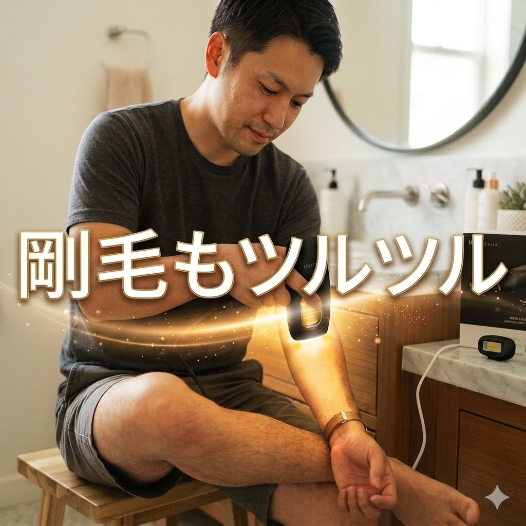 Ulike X Max限定アタッチメントを口元に密着させ、実際にヒゲ脱毛ケアを行っている30代剛毛の旦那の使用風景。