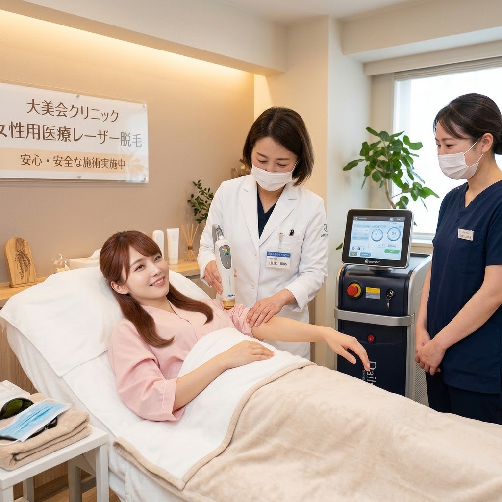 大美会クリニック 女性用医療レーザー脱毛の施術の流れ（カウンセリング・照射・アフターケア）案内画像