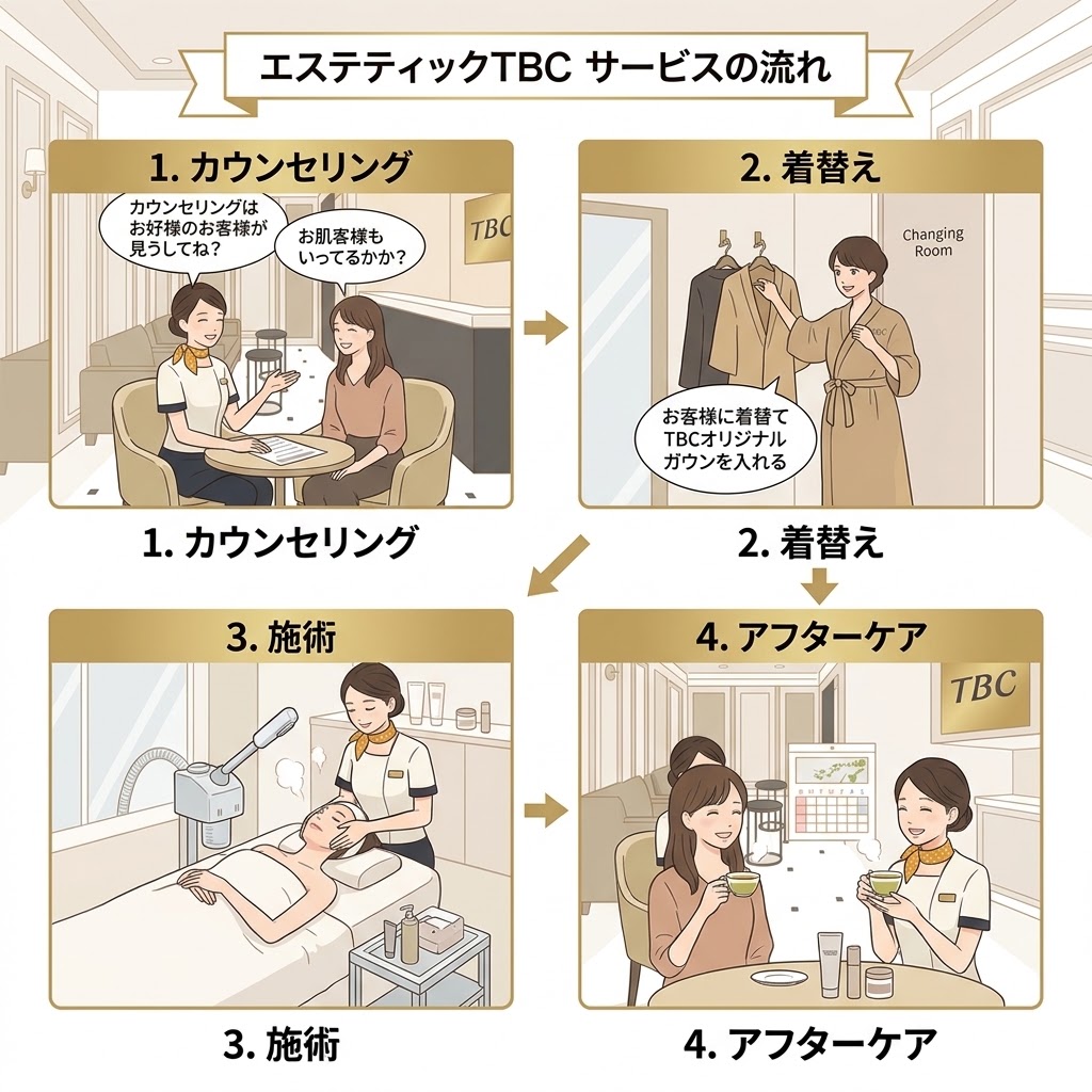 TBC脱毛体験プラン当日の流れステップ図解