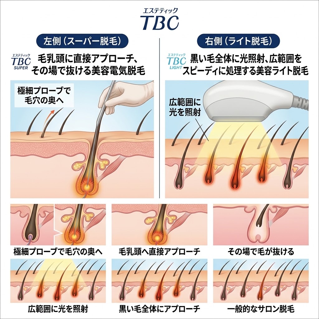 TBCスーパー脱毛とライト脱毛の違い