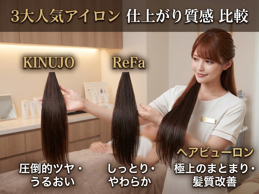 ヘアアイロンによる仕上がりの違い比較