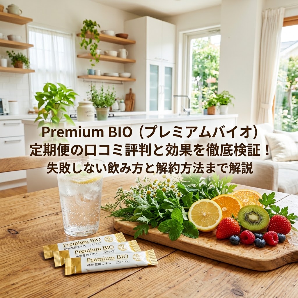 Premium BIO（プレミアムバイオ）の口コミ評判と効果を検証する記事のアイキャッチ画像。